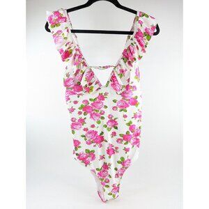 Betsey Johnson One-Piece Swimsuit – Floral Love Always Print, L, NEW $128